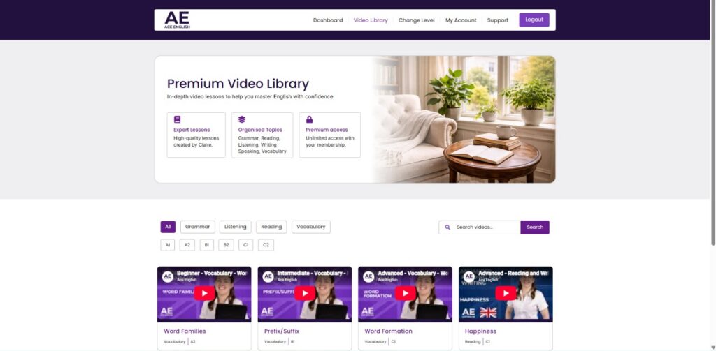 Ace English Club video library